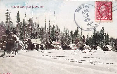 MICHIGAN - Logging Scene Near Alpena Postcard 1912 • $20