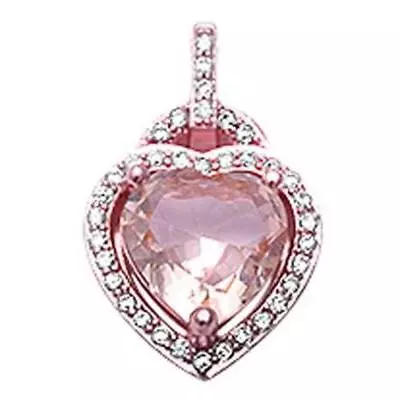 Rosegold Plated Heart Morganite Halo .925 Sterling Silver Pendant • $18.19