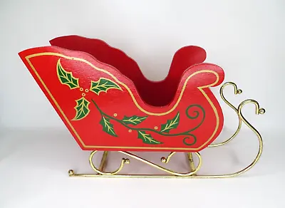 Wood Christmas Santa Sleigh Display With Brass Runners Vintage Holiday Decor • $20