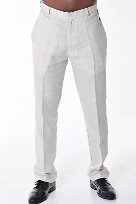 Mens Bohio 100% Linen - Natural Flat-Front Casual Dress Pants ( 32 ~44 ) - MLP50 • $39.99