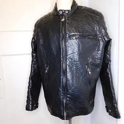 Marc NY Andrew Marc Mens Sz XL Black Faux Leather Quilted Jacket Moto Cafe Racer • $68