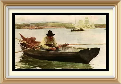 Old Antique Seascape TUKE Art Print FISHERMAN Cornwall Falmouth Harbour Fishing • £4.45