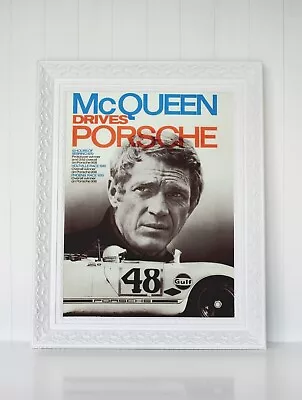 Vintage McQueen Drives Porsche Racing Poster Retro Porsche Print 18x24 • $32