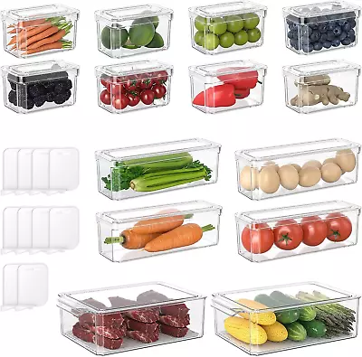 Fridge Organizers And Storage - 14 Pack Clear Refrigerator Organizer Bins With L • $54.85