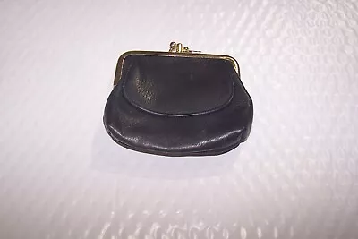 Vintage Leather Coin Purse Black Double Kiss Lock Closure • $12.95