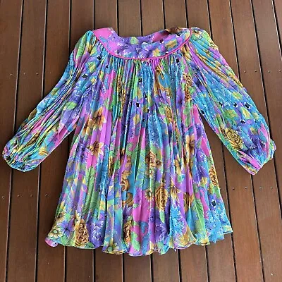 Vintage 80s Diane Fries Size XL A Line Dress Bright Colourful • $90.08