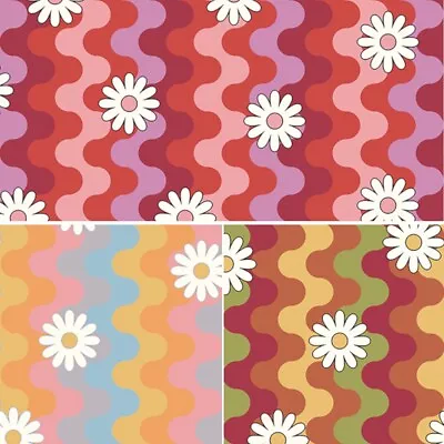 Polycotton Fabric Sunset Daisies Daisy Floral Flower Rainbow Wavy • £3.40