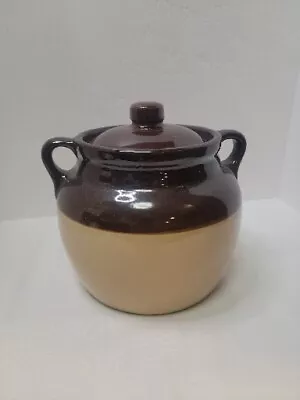 Monmouth Pottery Bean Pot Drip Crock With Lid Two Tone Brown Vintage • $48