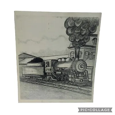 Vintage Charcoal Drawing Locomotive Train Realism Artwork Print Artist Sign OOAK • $19.97