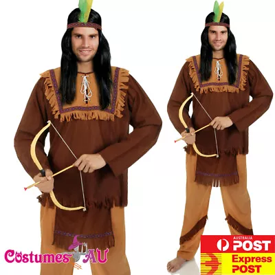 Mens Noble Warrior Native American Indian Halloween Fancy Dress Adult Costume • £10.23