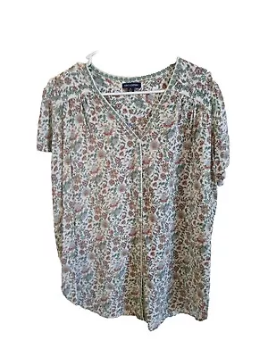 Max Edition Blouse Woman's 1XL Floral V Neck Rayon Gathered SS Cottage Core Boho • $13.20
