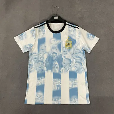 2022 World Champion Argentina Football Team Messi T-Shirt 3 Stars Soccer Jersey • $26.99