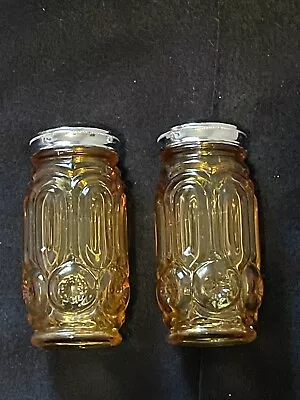 Vintage LE SMITH GLASS Amber Moon & Stars Salt & Pepper Shakers • $15