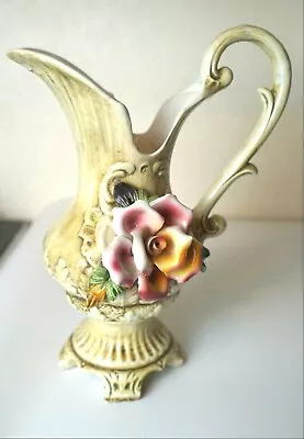 Antique Rose Vase Capodimonte Porcelaine Italy Foral Art Decor Collectible Great • £55