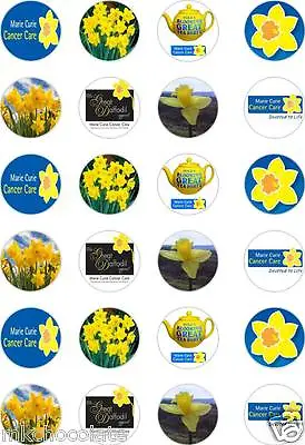 24x PRECUT MARIE CURIE CANCER/GREAT DAFFODIL RICE/WAFER PAPER CUP CAKE TOPPERS • £2.35