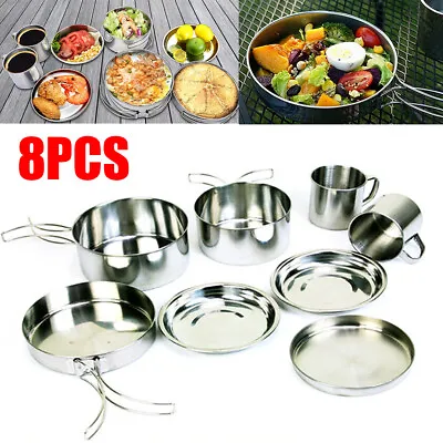 $23.99 • Buy Outdoor Camping Cookware Set Stainless Steel Portable Cooking Mess Kit Pots Pan