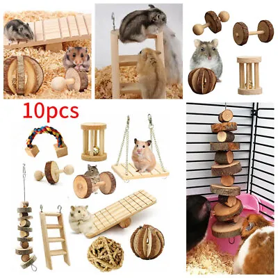 10PCS Small Pet Accessories Wooden Hanging Chew Toy Mouse Hamster Gerbil Toys • £15.59