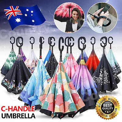 $13.55 • Buy Umbrella C-handle Reverse-Design Windproof Double Layer Upside Down Inverted NEW