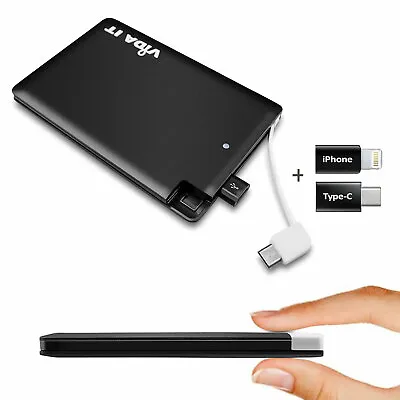 Ultra Slim 7mm Power Bank External Battery Pack Charger With Built In USB Cable • £15.99