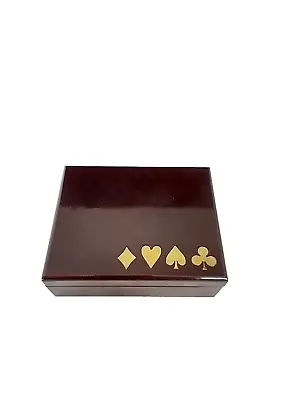 Vintage Rosewood Brass Inset Playing Cards Box Korea Holds Two Decks • $24.99