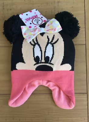 Minnie Mouse Winter Disney Pom Pom Ribbon Beanie Hat Pink • $7.99