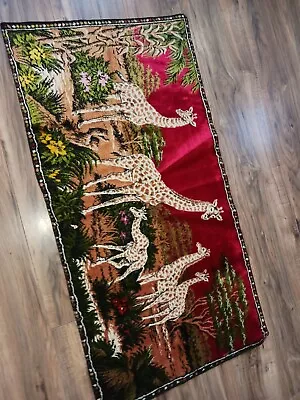 Vintage Giraffe Velvet Tapestry / Rug Wall Hanging Man Cave Hunting Camp • $84.95