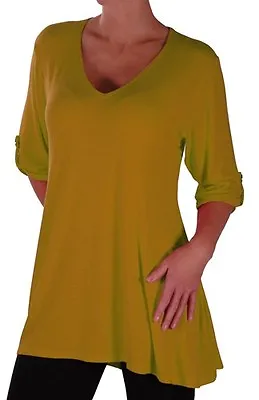 Womens Fashion 3/4 Sleeve V Neck Plain Long Casual Plus Size Blouse Tunic Top • £15.95