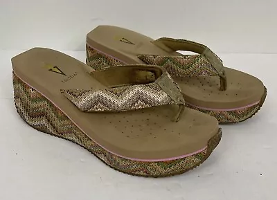 Volatile Womens 6 Tan Zig Zag Woven Sandals Pre Owned • $12.99