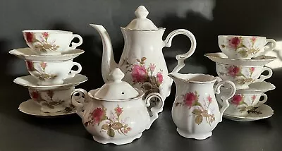 Fred Roberts Child Coffee Tea Set Footed Demitasse Moss Rose Japan Gold Trim 17p • $64.98