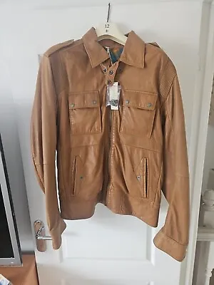 Diesel Mens Tan  Sheep Leather Jacket Biker Style XL. Small Mark To Back . BNWT • £90