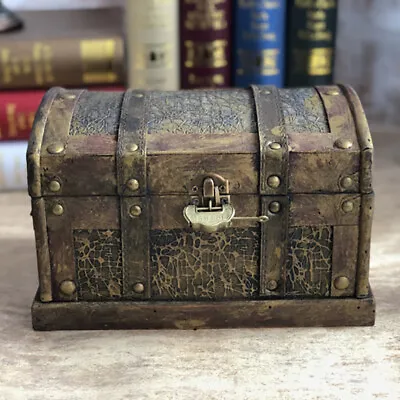 Retro Wooden Pirate Treasure Chest Box Gem Jewelry Trinket Keepsake Storage Case • £23.99