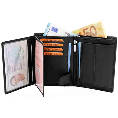 Mens RFID Blocking Soft Leather Wallet ID Window Zip And Coin Pocket 503 Black • £9.95