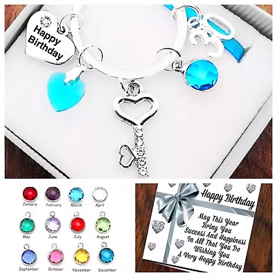 £4.75 • Buy 60th, 70th, 80th Birthday Gift, Silver Key, Birthstone, Keyring, Box & Card