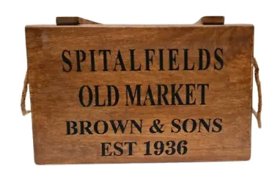 Vintage Style Wooden SPITALFIELDS BOX With Rope Handles Handmade With Lid Large • £37.89