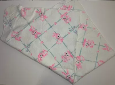 Vintage Hospital Flannel Baby Receiving Blanket Bunnies Neon Pink • $13