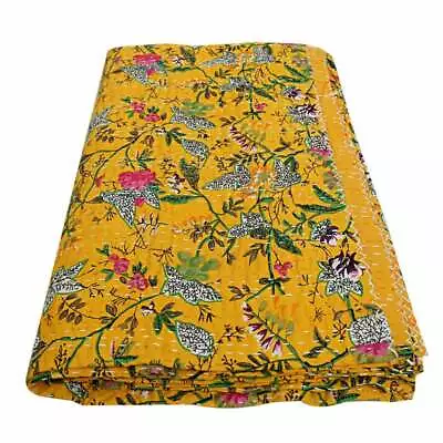 Indian Kantha Quilt Handmade Blanket King Size Bedspread Bedding Throw 60x90 In • £44.99