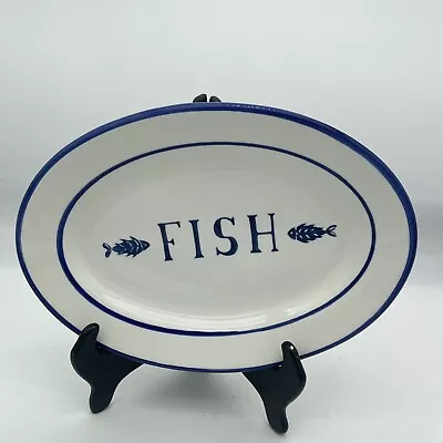 VTG Cobalt Blue And White Ceramic Fish Platter Made In Italy For Crate & Barrel • $25