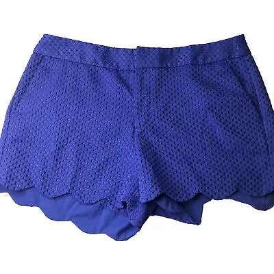 Elle Women's Cobalt Blue Size 10 Flat Front Dressy Shorts Scalloped Hem • $10.99