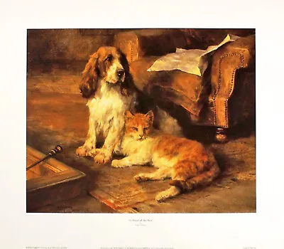 Arthur Wardle  In Front Of The Fire  English Spaniel Cat Dog Brown Collectible • £17.99