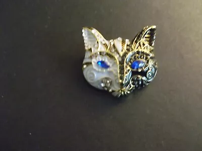 Vintage Cat Head Pin Brooch Avalaya Enamel Crystals • $3.99
