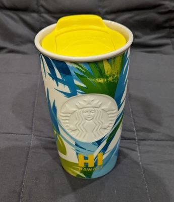 $24.99 • Buy Starbucks HI Hawaii Yellow Tropical Palm Tree Ceramic Traveler Tumbler Mug 12oz