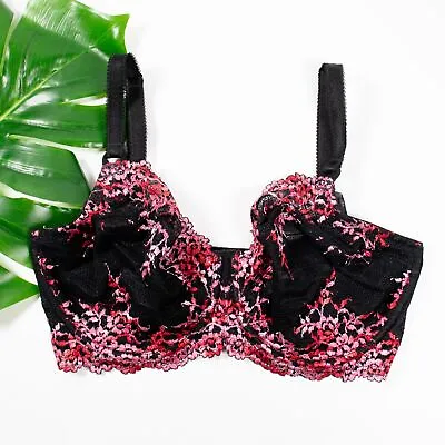 Wacoal Bra Size 34DDD Embrace Lace Unlined Full Coverage Black Pink 65191 EUC • $21.23