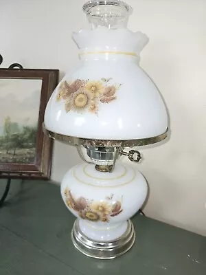 Vintage Milk Glass Floral 3 Way Hurricane Lamp 16  • $45