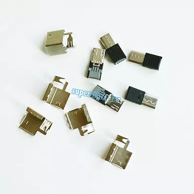 5set  Micro USB 5 Pin Type-B Male 2-Piece NO Solder Connector Plug Metal Cover A • $4.99