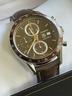 Tag Heuer Carrera Cv2013.fc6234 Automatic Chronograph Mens Brown Leather Watch • $1585.45