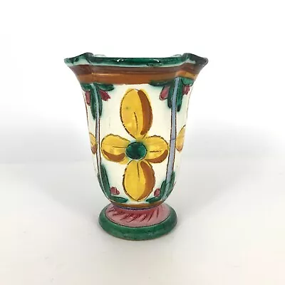 Vintage Italian Art Pottery Vase Hand Painted Floral Design Signed 5  • $24.95
