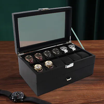 24 Slots Mens Watch Box Case Organizer Watches Jewelry Storage With Valet Drawer • $46.55