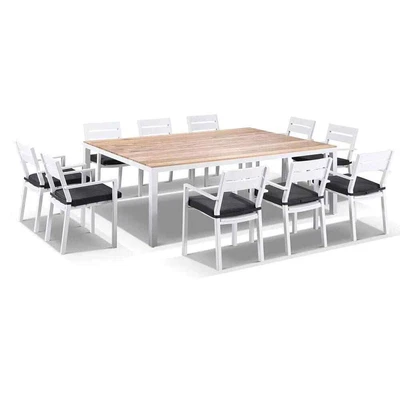 $4290 • Buy NEW Tuscany 10 Seat Outdoor Teak Top Aluminium Dining Table With Chairs Setting