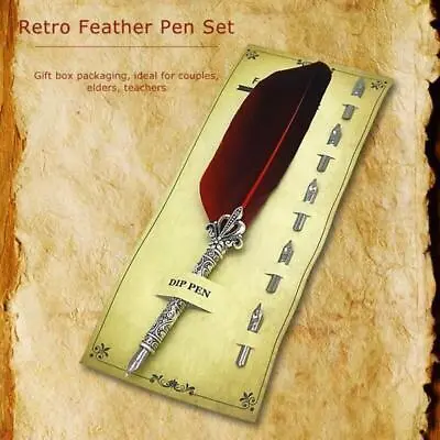 Red Feather Dip Pen + 5 Nibs - Calligraphy Quill Fountain Writing Ink Set • £4.21