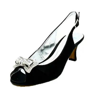 Womens Ladies Satin Kitten Heel Shoes Wedding Party Prom Pumps Diamante Bow • $18.92